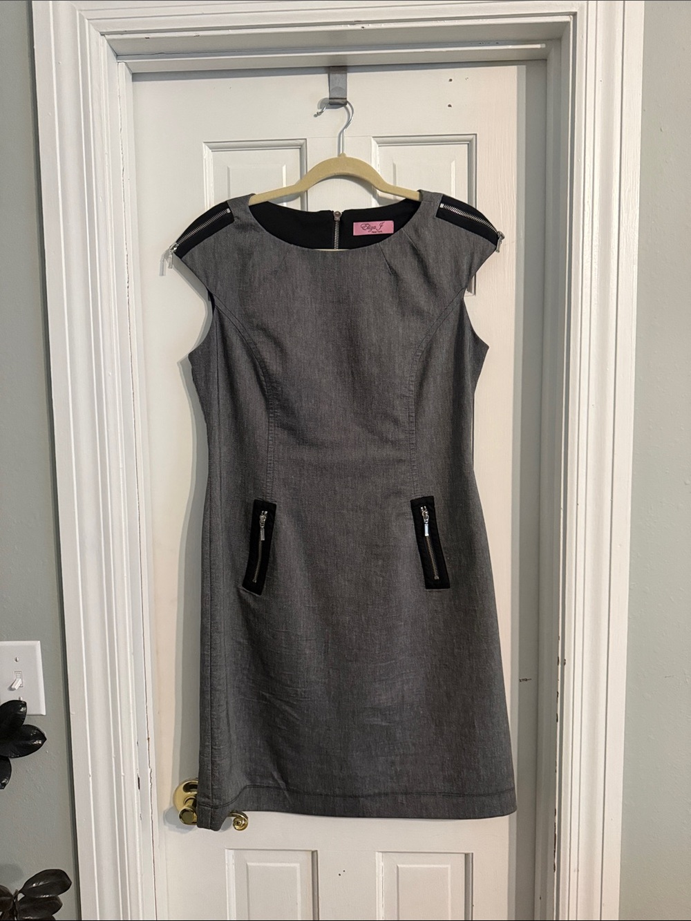 Eliza J Gray Midi Sheath Dress with Black Trim
